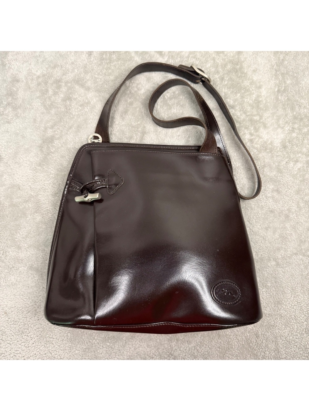 Vintage Longchamp Roseau Brown Leather Shoulder Bag Bamboo Toggle Y2K